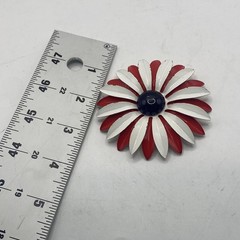 Vintage Enamel Flower Brooch Pin Red White Blue Patriotic Daisy 2.5 In Jewelry