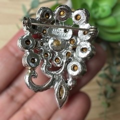 Vintage 1940s Kandell Marcus Flower Brooch Pin 2 Inch Clear Crystals Elegant MCM