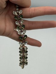 Vintage Clear Smoky Gray Pink Rhinestone Floral Necklace Unsigned