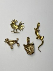 Vintage lot of 4 Rhinestone Animal Collection Salamander Rooster Leopard Poodle