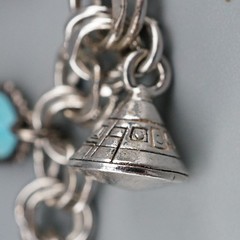 1974 Sterling Silver Double Link Chain W/ 11 Charms Bracelet 7.25” VTG 37.7g