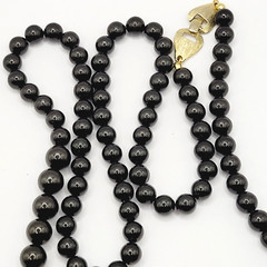 Asian Chinese Inspired Red Carved Cinnabar Black Onyx Bead Beaded Necklace 33 In