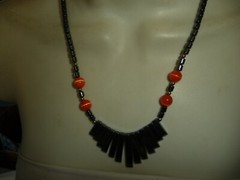 GUN METAL GRAY & ORANGE BEADDS 9″L NECKLACE #17/12A