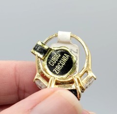 Vtg Sz 8 Ring Blue Clear Cubic Zirconia Signed 18KGE Gold Electroplated Jewelry