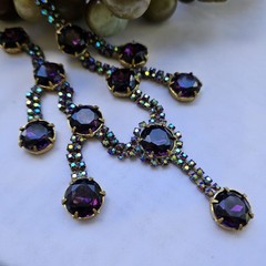 1940s RARE HOBE FIVE PENDANT PURPLE HEAD- LIGHT ORIGINAL COND FESTOON NECKLACE