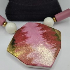 Hand Painted Porcelain Ceramic Pendant Beaded Vintage Necklace 30 Inch Japan