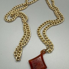 Chunky Lightweight Gold Tone Chain Necklace Orange Novelty Pendant Vtg