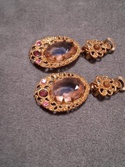 West Germany Purple Pink Givre Rhinestone Earrings