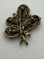 Hollycraft 3” Signed Pastel Rhinestone Leaf Brooch Vintage Pin