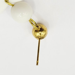 White Heart Open Center Bead Drop Dangle w Ball Stud Gold Tone Vintage Earrings