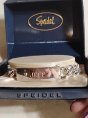 Vintage Speidel ID Bracelet Silver Tone With Black Panel In Box Engraved JEFF