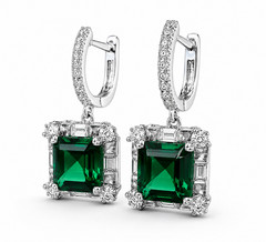 Art Deco 10.81CT Colombian Emerald Square Cut & White CZ Earrings Set For Girls.