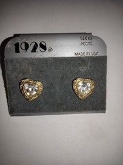 Vintage 1928 Heart Rhine 14k Gold Filled Posts Earrings Pierced USA Nickel Free