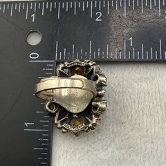 Vintage Hollycraft Rhinestone Ring Cocktail Adjustable Silver Tone Size 6.25