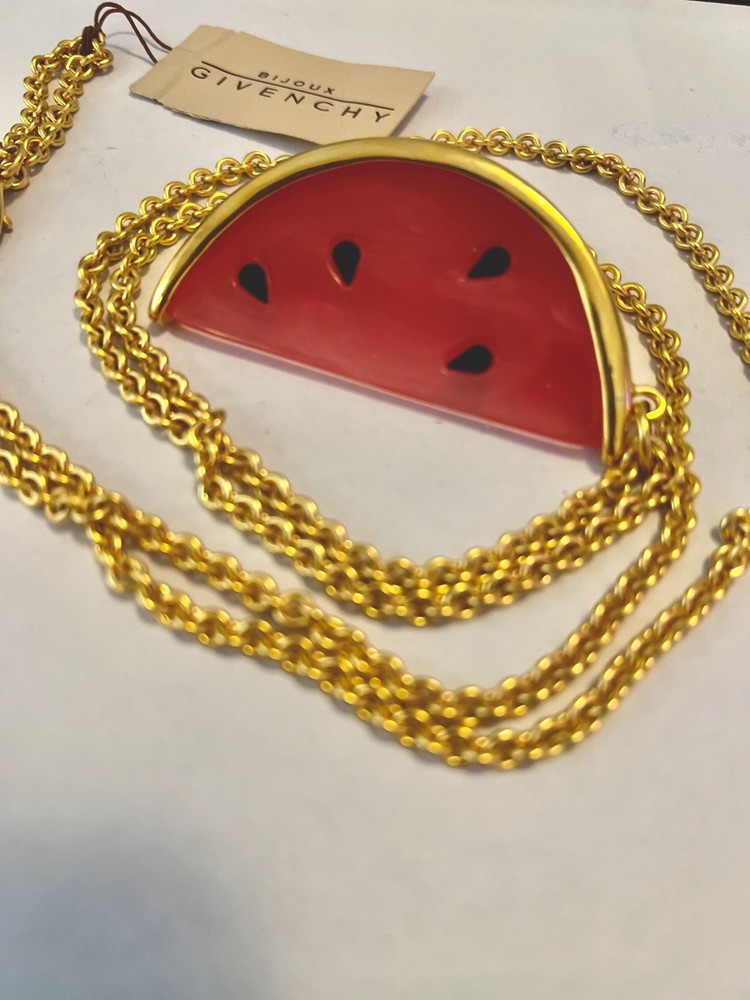 Vintage GIVENCHY Paris New York Red Watermelon Slice Necklace NWT