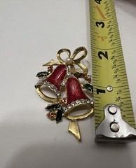 Vintage Red Enamel Christmas Holiday Jingle Bells Brooch Holiday Jewelry Pin