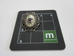 Vintage 900 Silver &Pink Stone Niello Brooch Pin ~ 14.5 grams