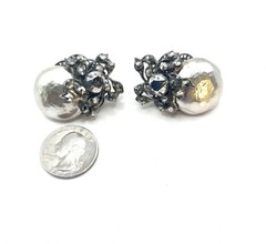 Miriam Haskell Large Signed Baroque Pearl Rhinestone Clip Earrings Vintage