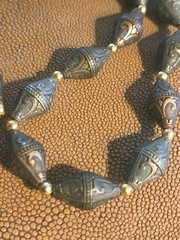 Vintage Napier Victorian Revival Necklace Faux Metal Barrel Beads Gold Tone…