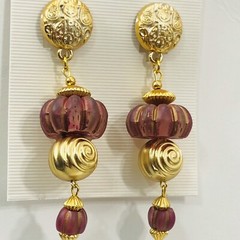 Melon Ball Beaded Earrings Clip On Dangle Drop Red Frosted Lucite Vintage 80s