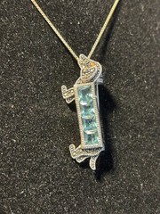 Vintage Sterling Rhinestone Dachshund Dog Pin/Pendant Necklace 18”