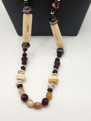 Vintage Artisan Beaded Necklace Bone Shell Agate Boho Tribal Statement