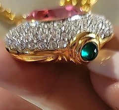 Vintage Signed NOLAN MILLER 30in Goddess Necklace Goldtone Clear Pink And Green