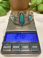 Fred Harvey Era Bell Trading Post Turquoise Three Stone Sterling Cuff Bracelet