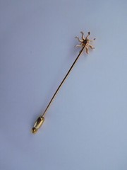 Lovely Rare Edwardian 1900s 14K Gold White Enamel Diamond Sun Star Stick Pin ☀️