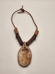 Vintage Stone Hand Carved Owl Pendant Necklace Leather
