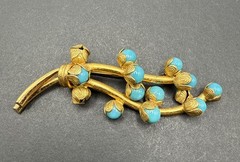 Vintage Tree Branch Brooch Pin Blue Flower Buds Trombone Clasp J110