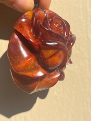 Natural Root Amber Hand Carved Rose Pendant Vintage Estate Jewelry Gift