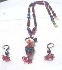SALE! GEISHA LAMPWORK ART GLASS PENDANT VTG GLASS BEAD WIRE NECKLACE SET OOAK