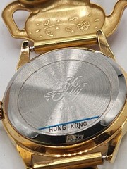Vintage RARE HTF Signed Goldtone Kirks Folly Enameled Tea Party Watch w/Box 8″