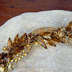 D&E Juliana 5 Link Bracelet Rhinestones Gold Amber AB Glass Aurora Borealis