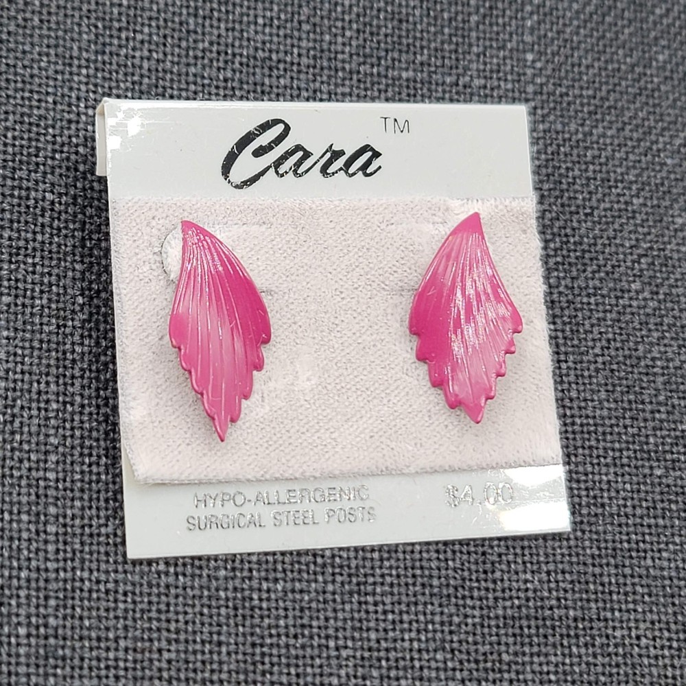 Vintage Cara Burgundy Wine Enamel Pierced Earrings New Old Stock NOS Prop 1″
