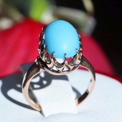 10k rose gold size 3 ring 2.50ct turquoise solitaire 1890’s antique 2.71gr N3188