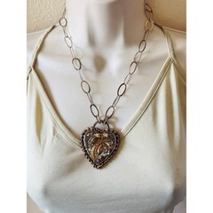 VTG Brutalist Heart Necklace Crystal sterling silver 925 MOD Jeweled Y2K BOHO