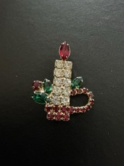 Vintage Well-made Christmas Candlestick Brooch Pin Holiday Candlelight