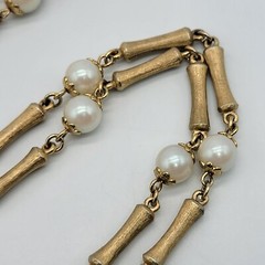 Vintage Faux Pearl Brush Gold Tone Necklace Unique Chain 30″