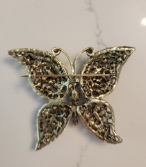 Vintage Butterfly Brooch Multicolor Rhinestones Midcentury 2 inches Pink