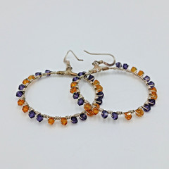 925 Open Circle Earrings 1.25in Drop Sterling Silver Wrapped Purple Gold Crystal
