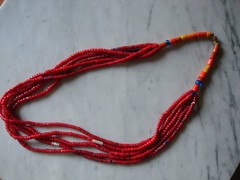 Vintage Antique Venetian Red White Heart Trade Bead Necklace