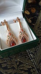 Vintage 1990-s 14 Ct Rolled Gold Ruby / Zircons Earrings-Hallmarked 585 RG