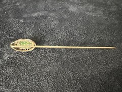 Antique 10K Gold Stick Pin Gold Foil Art Glass Cabochon Victorian Edwardian