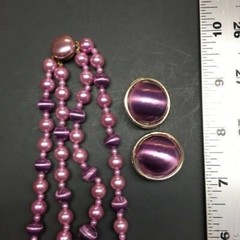 Necklace Earrings Set Vintage Light Purple Gold Moonstone Push Clasp Clip On
