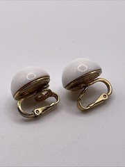Earrings Vintage TRIFARI Signed White Gold Tone Round Resin Metal Clip On