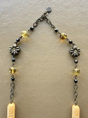 Vintage David Aubrey Necklace Cameo Crystal Rhinestone 30” Long + 2 1/4” Drop