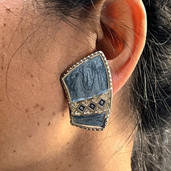 Vintage Edgar BEREBI Tribal So Western Blue Enamel Silver Tone Clip on Earrings