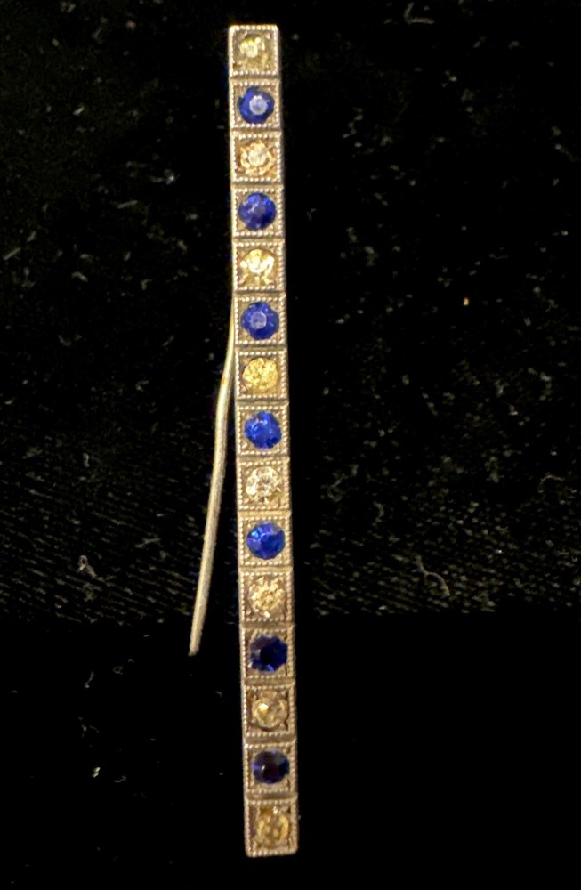Vintage Art Deco Sterling Silver Top Rhinestone Bar Brooch beautiful!!!